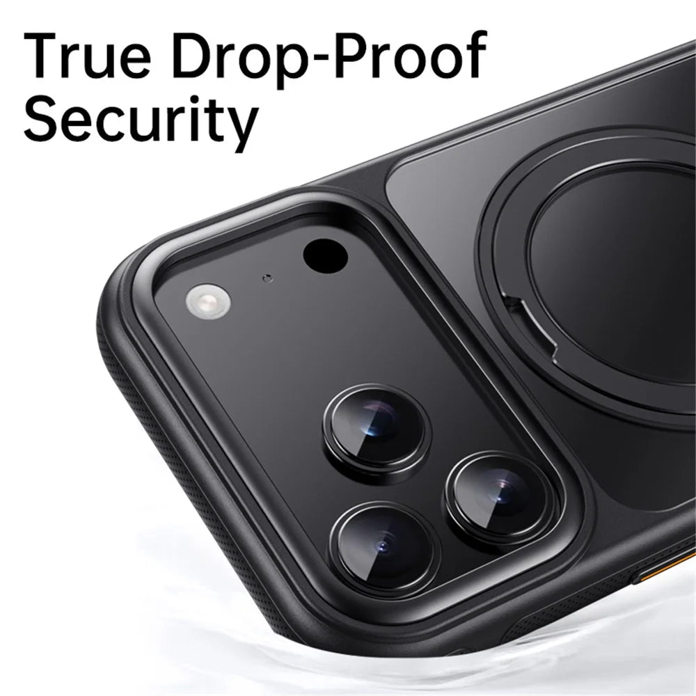 For iPhone 18 Pro Max / 17 Pro Max Case Rotating Magnetic Kickstand Dot-Matrix Texture TPU + Acrylic Phone Cover - Black - 5