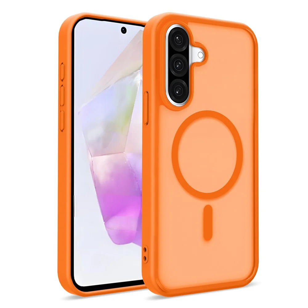 For Samsung Galaxy A36 5G / A37 5G Magnetic Case Skin Touch TPU + PC 2.0mm Thickness Anti-drop Phone Cover - Orange - 1