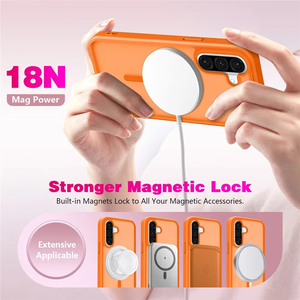 For Samsung Galaxy A36 5G / A37 5G Magnetic Case Skin Touch TPU + PC 2.0mm Thickness Anti-drop Phone Cover - Orange - 2