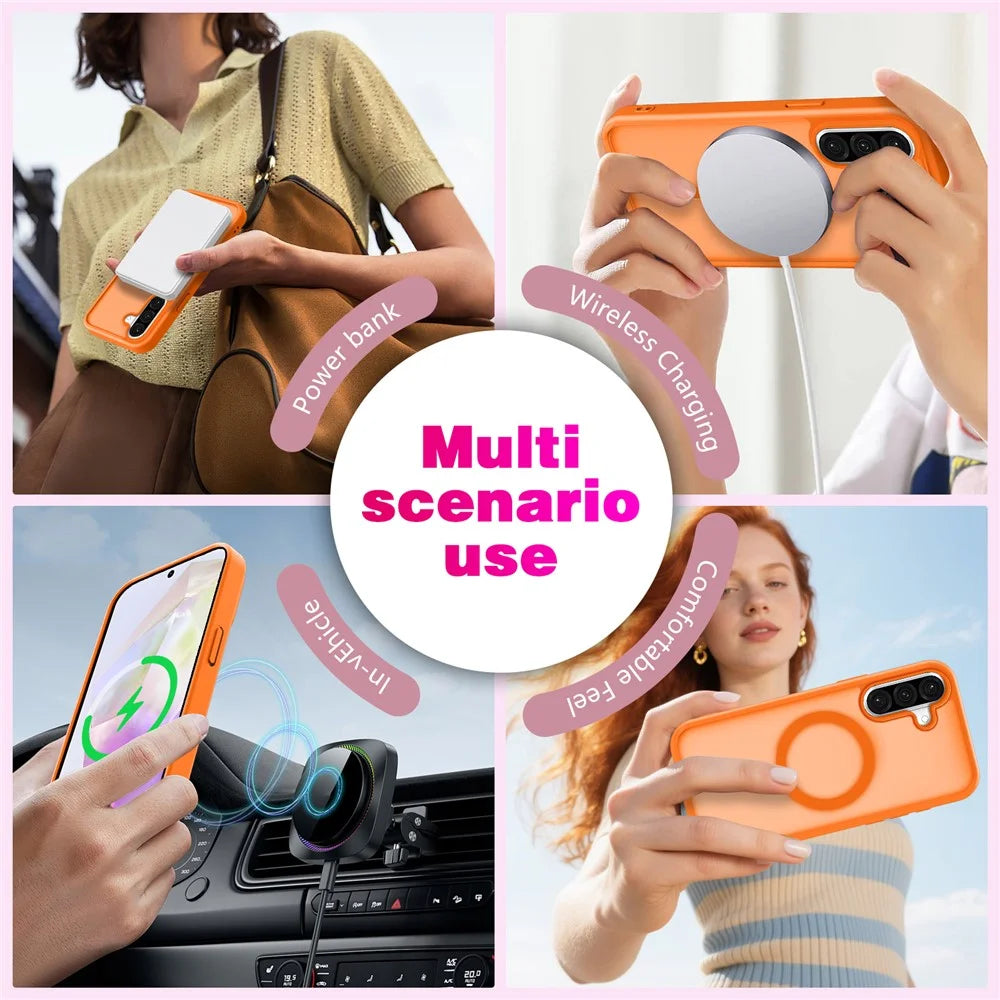 For Samsung Galaxy A36 5G / A37 5G Magnetic Case Skin Touch TPU + PC 2.0mm Thickness Anti-drop Phone Cover - Orange - 4