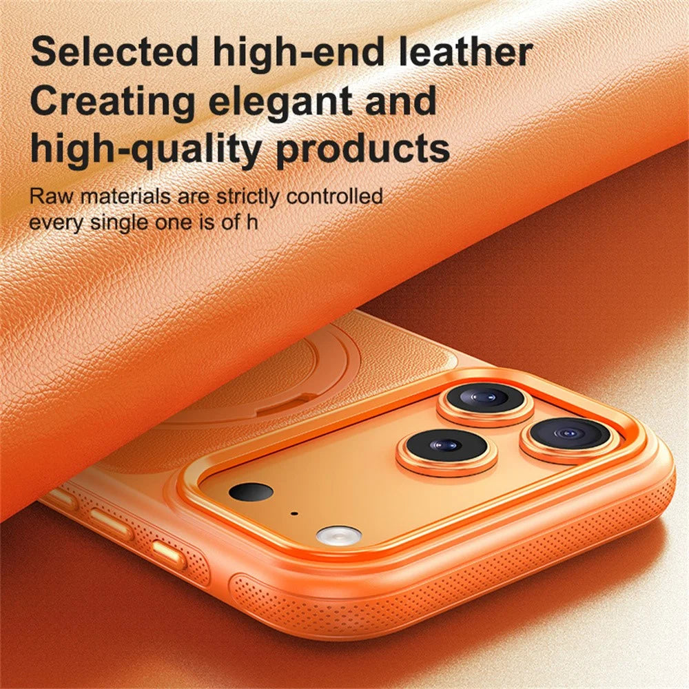 For iPhone 18 Pro / 17 Pro Case Rotating Magnetic Kickstand Leather + PC + TPU Dot Matrix Anti-slip Phone Cover - Orange - 3