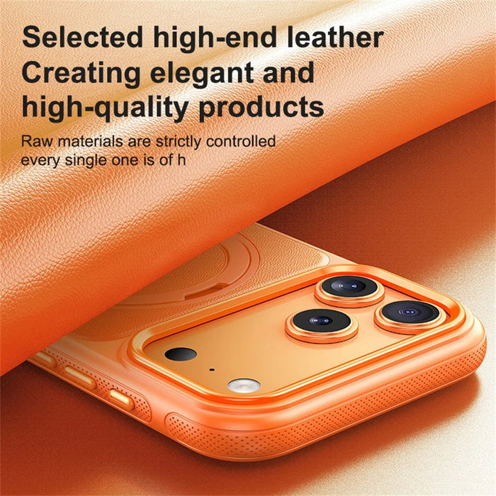 For iPhone 18 Pro Max / 17 Pro Max Case Rotating Magnetic Kickstand Leather + PC + TPU Dot Matrix Anti-slip Phone Cover - Orange - 3