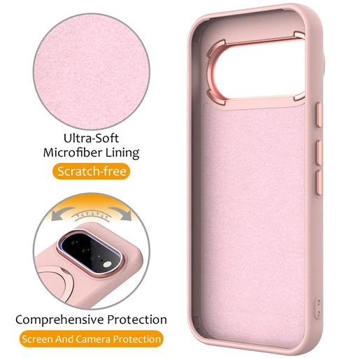 For Google Pixel 11 / 11 Pro / 10 / 10 Pro / 9 / 9 Pro Magnetic Case Rotating Ring Kickstand TPU + PC Back Cover - Pink - 2