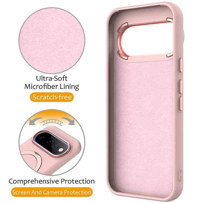 For Google Pixel 11 / 11 Pro / 10 / 10 Pro / 9 / 9 Pro Magnetic Case Rotating Ring Kickstand TPU + PC Back Cover - Pink - 2