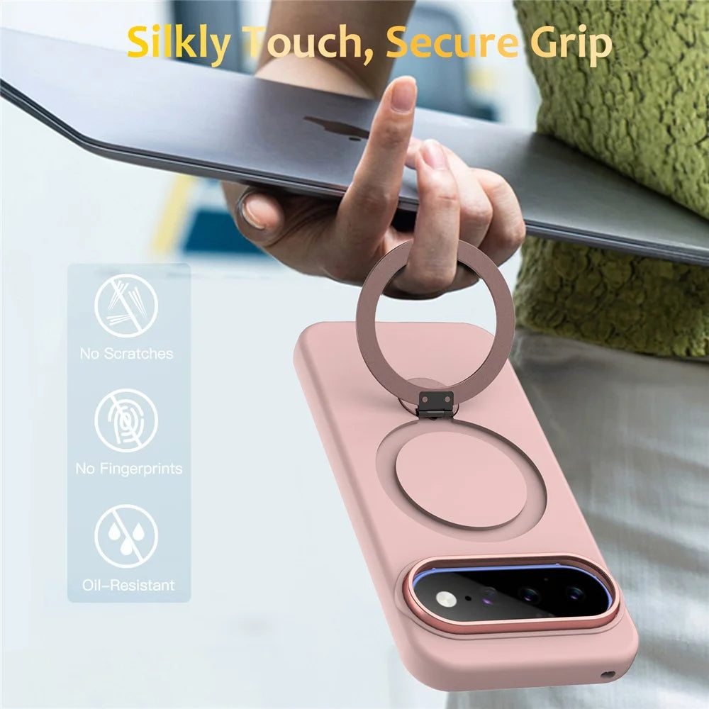 For Google Pixel 11 / 11 Pro / 10 / 10 Pro / 9 / 9 Pro Magnetic Case Rotating Ring Kickstand TPU + PC Back Cover - Pink - 3