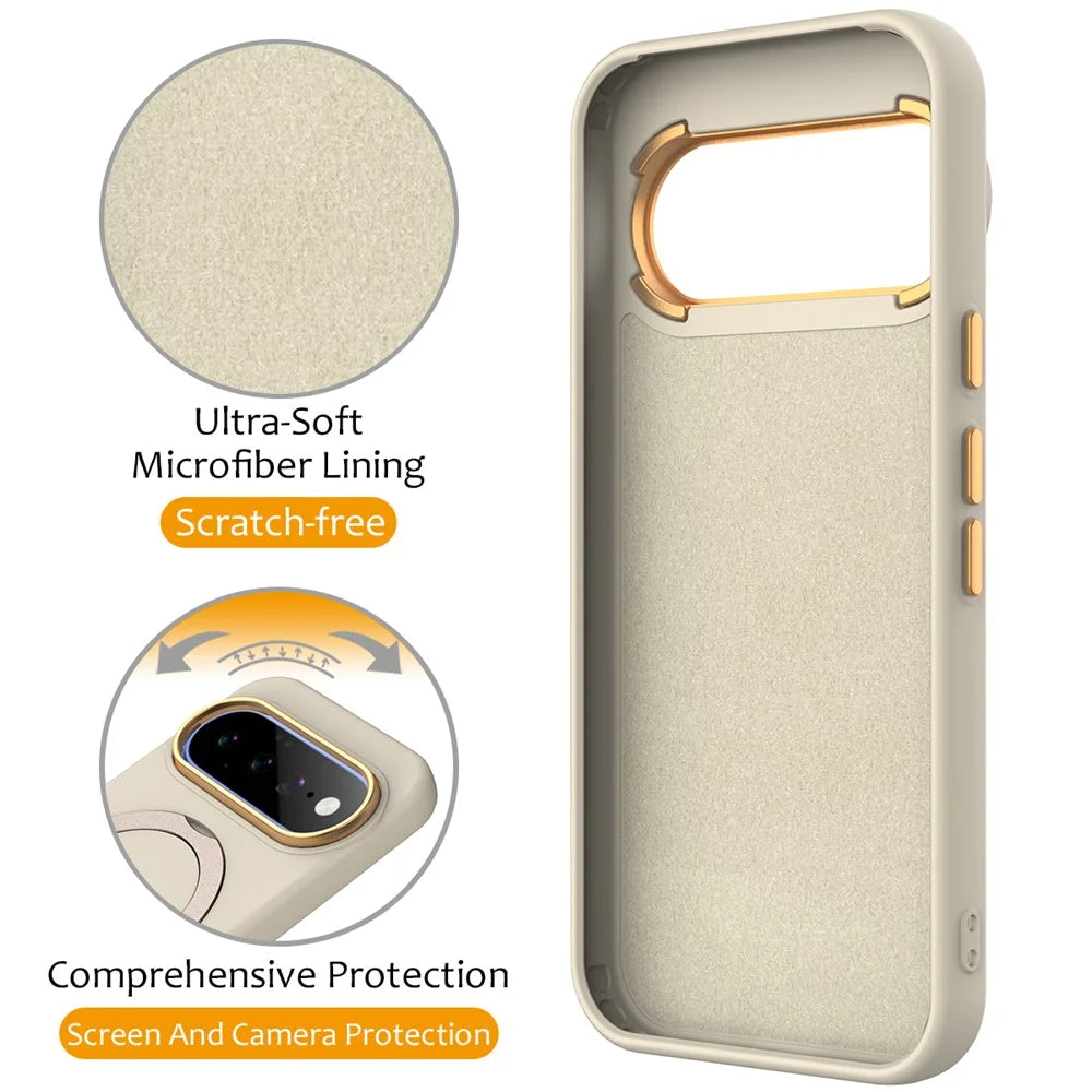 For Google Pixel 11 Pro XL / 10 Pro XL / 9 Pro XL Magnetic Case Rotating Ring Kickstand TPU + PC Back Cover - Apricot - 2