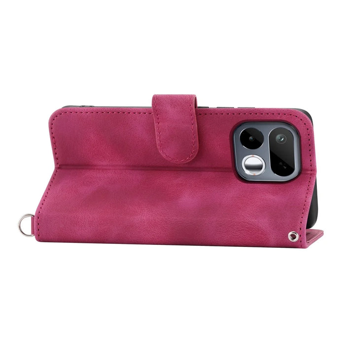 For Realme 16T 5G Wallet Case Flower Pattern PU Leather Phone Cover with Strap - Wine Red - 2