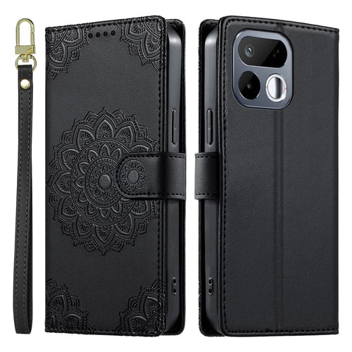 For Realme 16T 5G Case Embossed Totem Leather Flip Wallet Phone Cover with Wrist Strap - Black - 1
