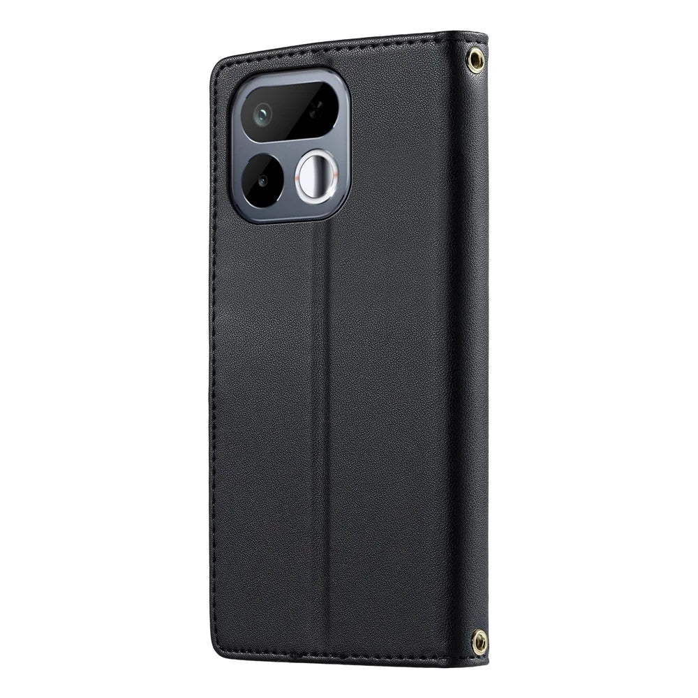 For Realme 16T 5G Case Embossed Totem Leather Flip Wallet Phone Cover with Wrist Strap - Black - 5
