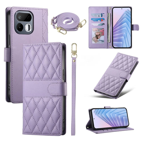 For Realme 16T 5G Wallet Case Rhombus Stitching Stand Leather Phone Cover with Long / Short Strap - Purple - 1