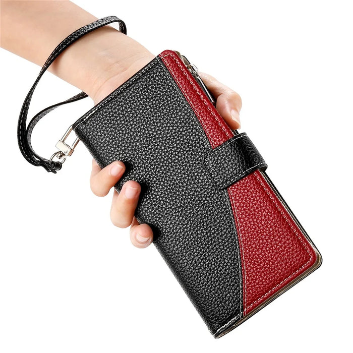 For Realme 16T 5G Leather Case Zipper Wallet Color Splicing Flip Phone Cover with Straps - Black - 7
