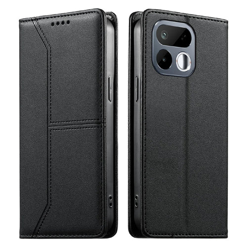 For Realme 16T 5G Wallet Stand Case Line Splicing TPU PU Leather Phone Cover - Black - 1
