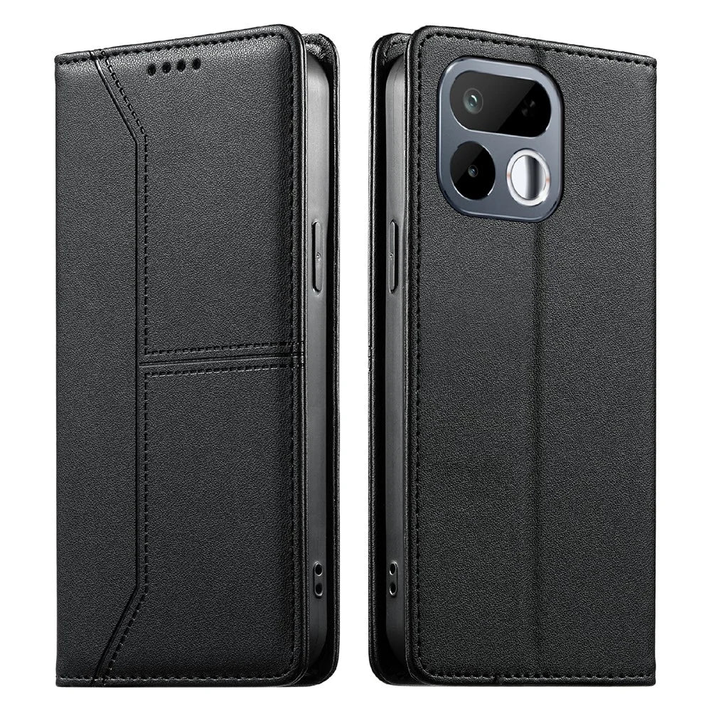 For Realme 16T 5G Wallet Stand Case Line Splicing TPU PU Leather Phone Cover - Black - 1