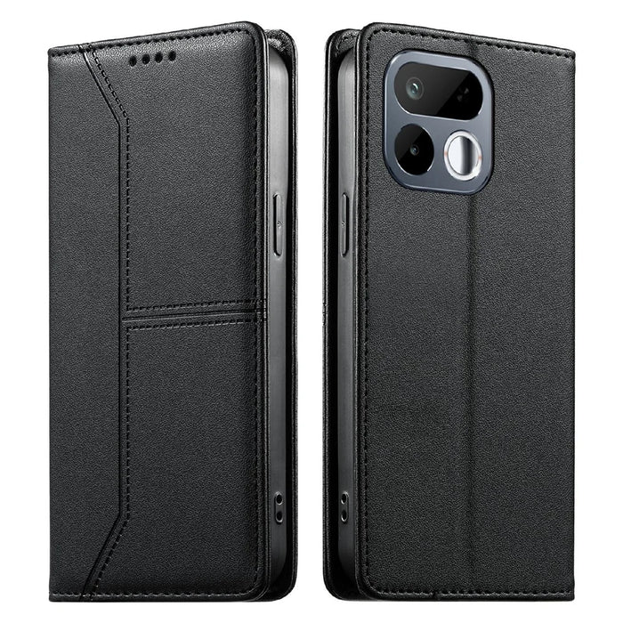 For Realme 16T 5G Wallet Stand Case Line Splicing TPU PU Leather Phone Cover - Black - 1