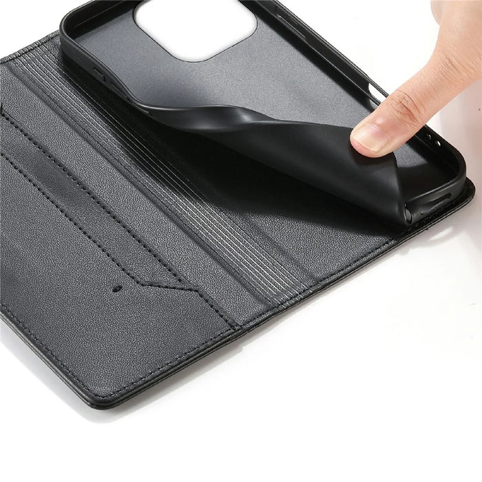 For Realme 16T 5G Wallet Stand Case Line Splicing TPU PU Leather Phone Cover - Black - 4