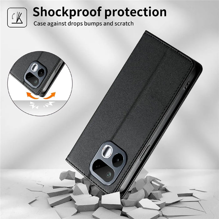 For Realme 16T 5G Wallet Stand Case Line Splicing TPU PU Leather Phone Cover - Black - 5
