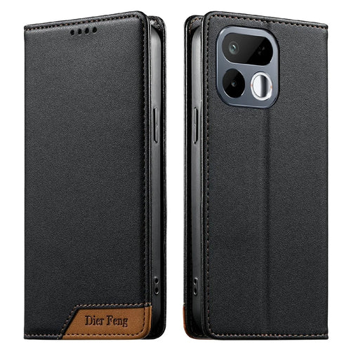 DIERFENG DF-018 for Realme 16T 5G Case RFID Blocking Wallet Leather Phone Cover with Color Splicing Logo Corner - Black - 1