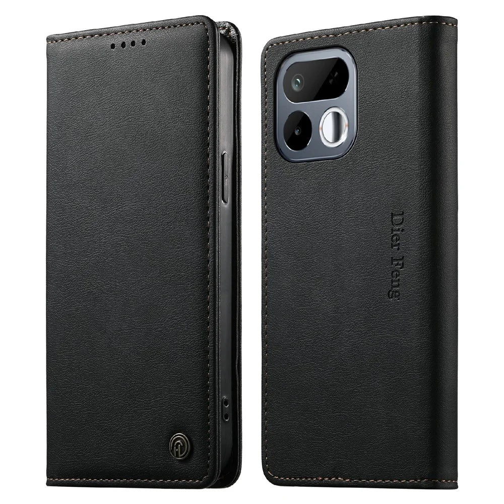 DIERFENG DF-019 for Realme 16T 5G Leather Wallet Case Magnetic Flip Cover with Card Slots RFID Blocking - Black - 1