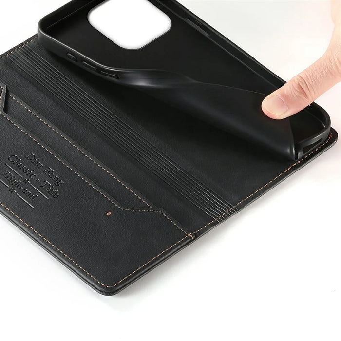 DIERFENG DF-019 for Realme 16T 5G Leather Wallet Case Magnetic Flip Cover with Card Slots RFID Blocking - Black - 5
