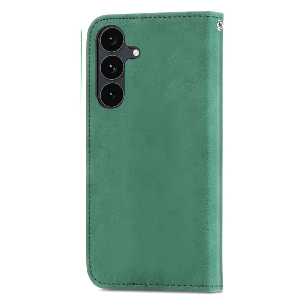 For Samsung Galaxy S26 FE Leather Case with Card Holder Magnetic Absorption Phone Cover - Green - 6