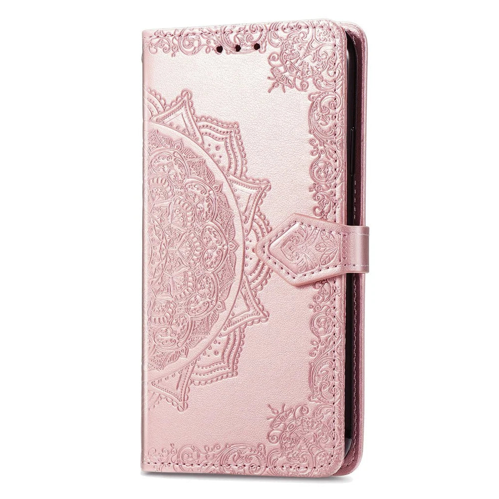 For Samsung Galaxy S26 FE Wallet Case Mandala Flower Leather Phone Cover Stand - Rose Gold - 5