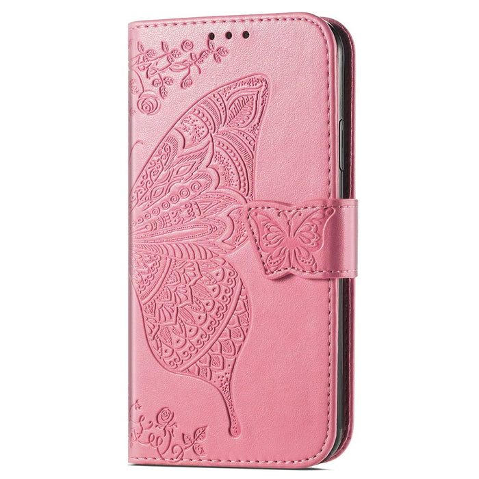 For Samsung Galaxy S26 FE Case with Strap Butterfly Pattern PU Leather Wallet Phone Cover - Pink - 5
