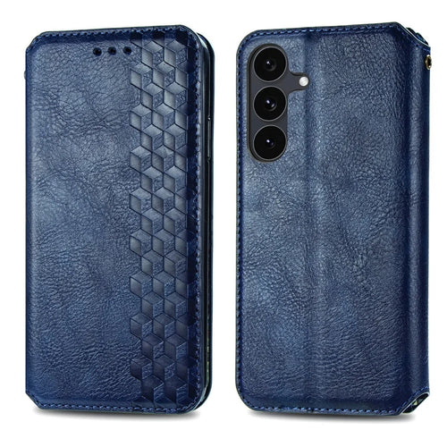 For Samsung Galaxy S26 FE Case Rhombus Imprint PU Leather Wallet Phone Cover - Blue - 1