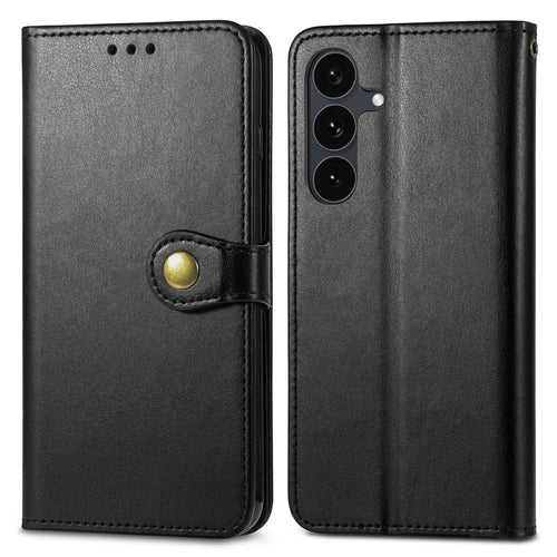For Samsung Galaxy S26 FE Case Wallet Stand Leather Phone Cover with Wrist Strap - Black - 1