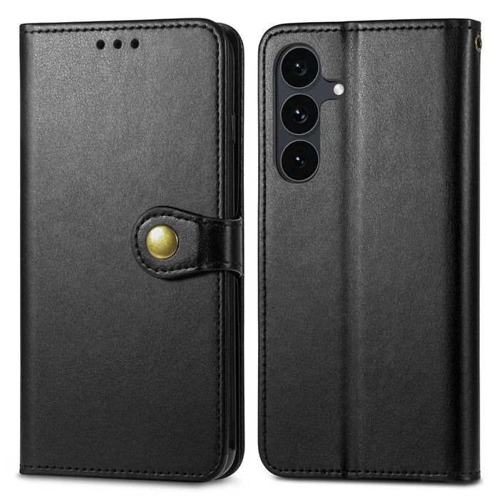 For Samsung Galaxy S26 FE Case Wallet Stand Leather Phone Cover with Wrist Strap - Black - 1