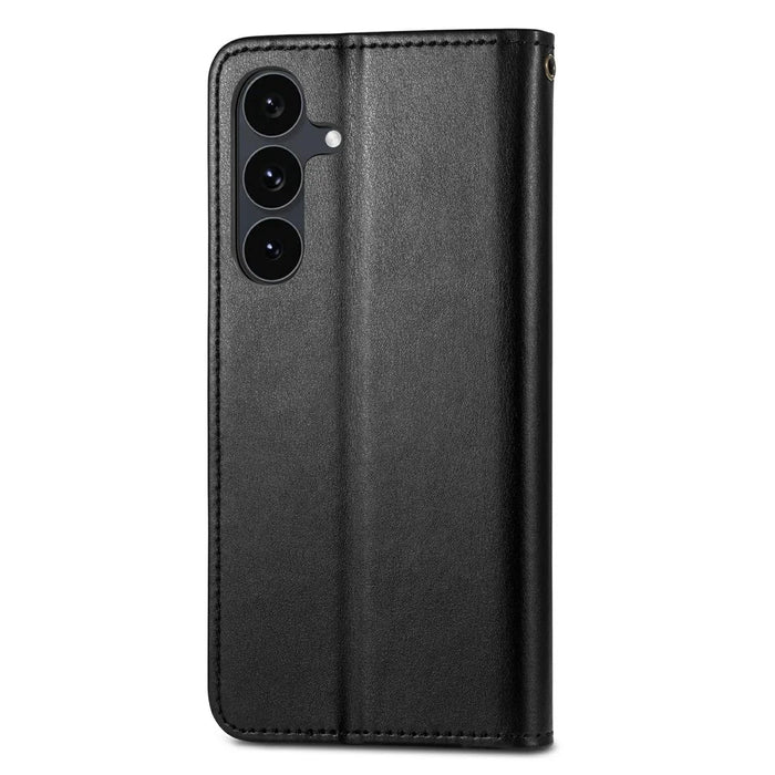 For Samsung Galaxy S26 FE Case Wallet Stand Leather Phone Cover with Wrist Strap - Black - 6