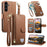 For Samsung Galaxy S26 FE Case Zipper Pocket TPU PU Leather Wallet Phone Cover with Strap - Brown - 1