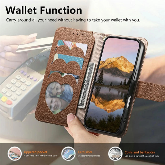 For Samsung Galaxy S26 FE Case Zipper Pocket TPU PU Leather Wallet Phone Cover with Strap - Brown - 5