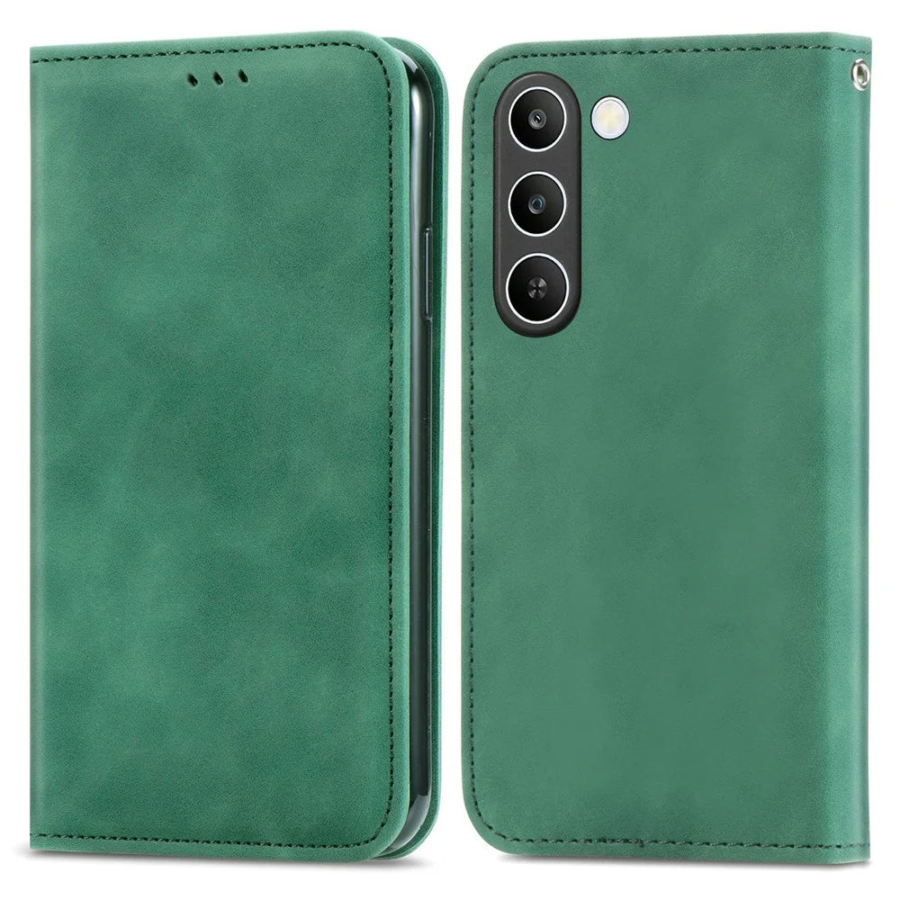 For Realme C83 5G Leather Case with Card Holder Magnetic Absorption Phone Cover - Green - 1