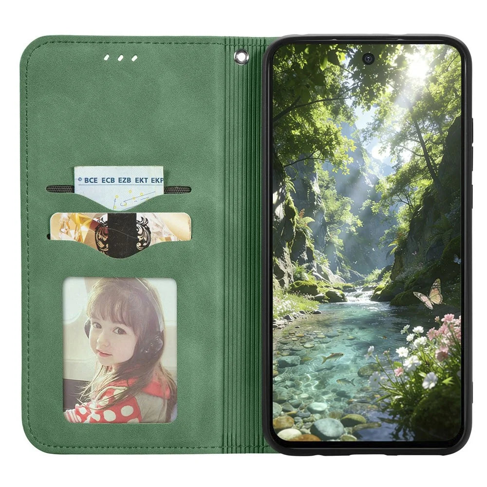 For Realme C83 5G Leather Case with Card Holder Magnetic Absorption Phone Cover - Green - 2