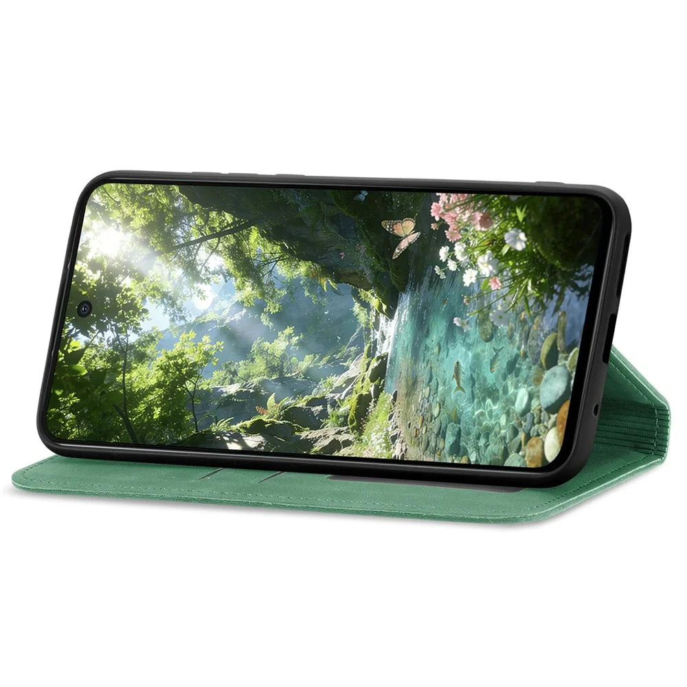 For Realme C83 5G Leather Case with Card Holder Magnetic Absorption Phone Cover - Green - 3