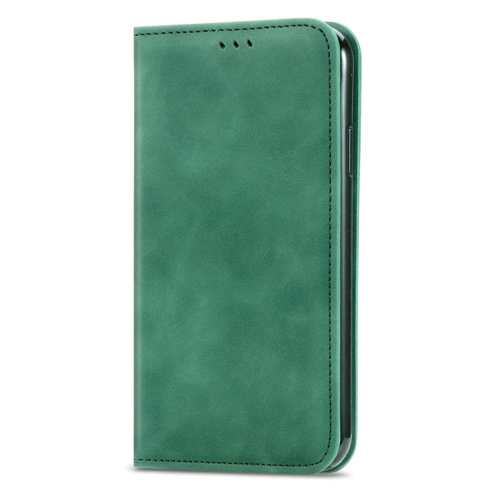 For Realme C83 5G Leather Case with Card Holder Magnetic Absorption Phone Cover - Green - 5