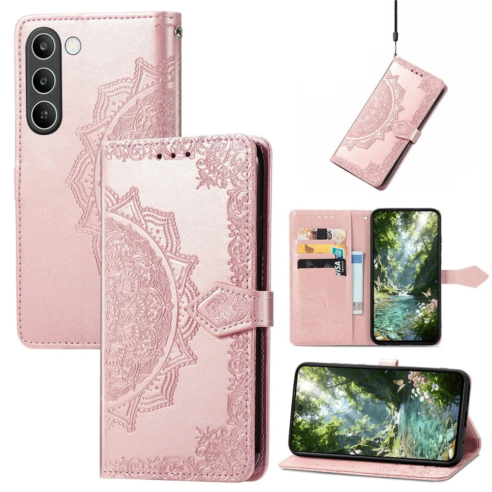 For Realme C83 5G Wallet Case Mandala Flower Leather Phone Cover Stand - Rose Gold - 4
