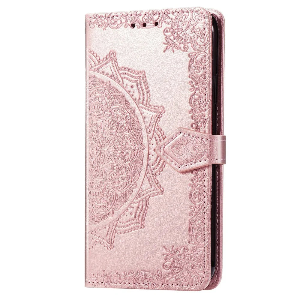 For Realme C83 5G Wallet Case Mandala Flower Leather Phone Cover Stand - Rose Gold - 5