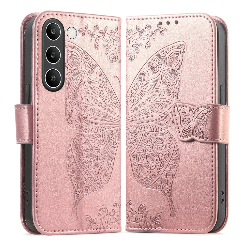 For Realme C83 5G Case with Strap Butterfly Pattern PU Leather Wallet Phone Cover - Rose Gold - 1