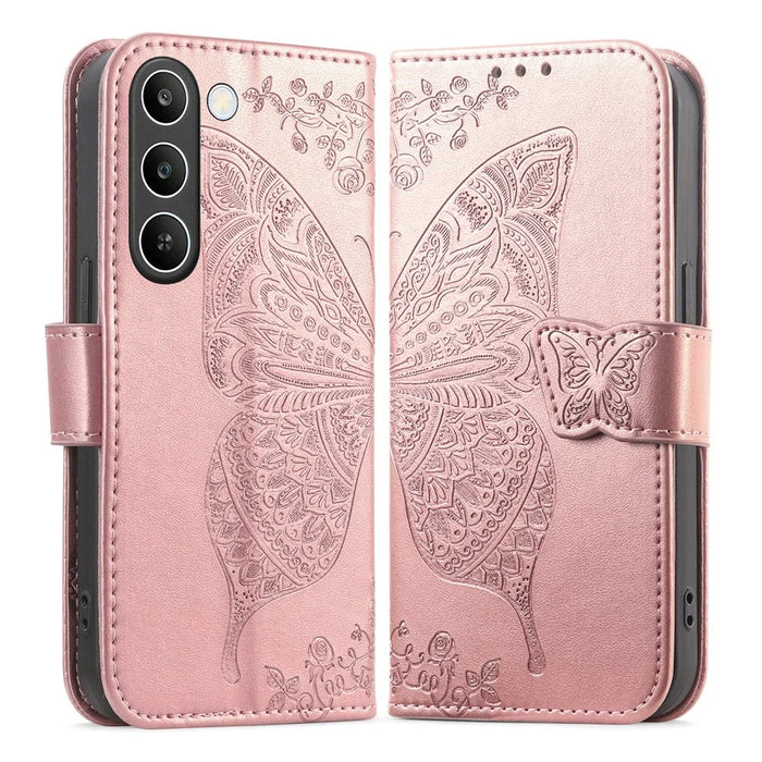 For Realme C83 5G Case with Strap Butterfly Pattern PU Leather Wallet Phone Cover - Rose Gold - 1