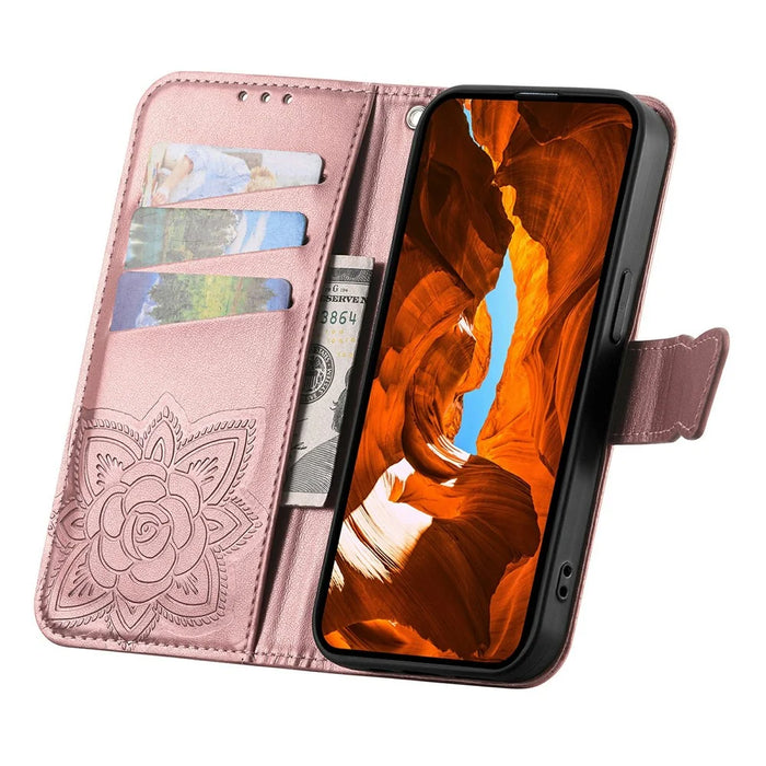 For Realme C83 5G Case with Strap Butterfly Pattern PU Leather Wallet Phone Cover - Rose Gold - 2