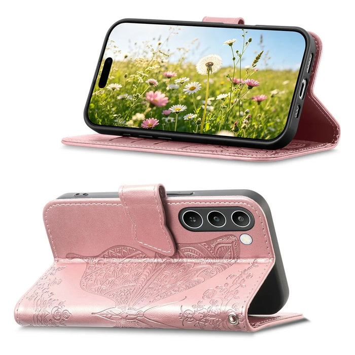 For Realme C83 5G Case with Strap Butterfly Pattern PU Leather Wallet Phone Cover - Rose Gold - 3