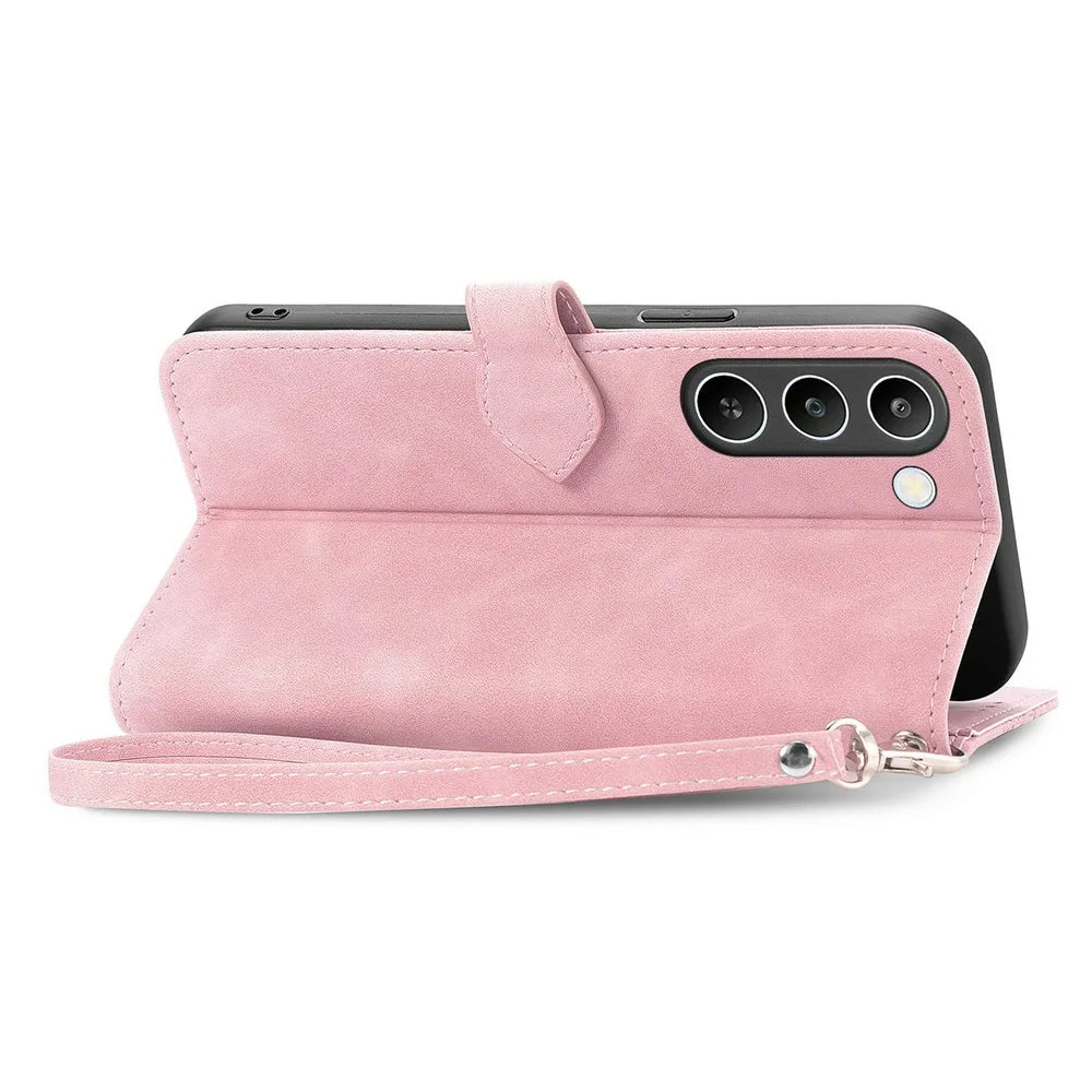 For Realme C83 5G Zipper Wallet Case with Strap Flower Imprint PU Leather Phone Cover - Pink - 4
