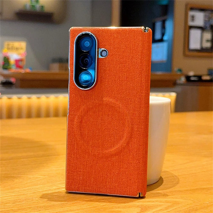 For Samsung Galaxy Z Fold8 Ultra Magnetic Case Dual Axis Hinge Fabric Textured Leather + PC + TPU Phone Cover - Orange - 1