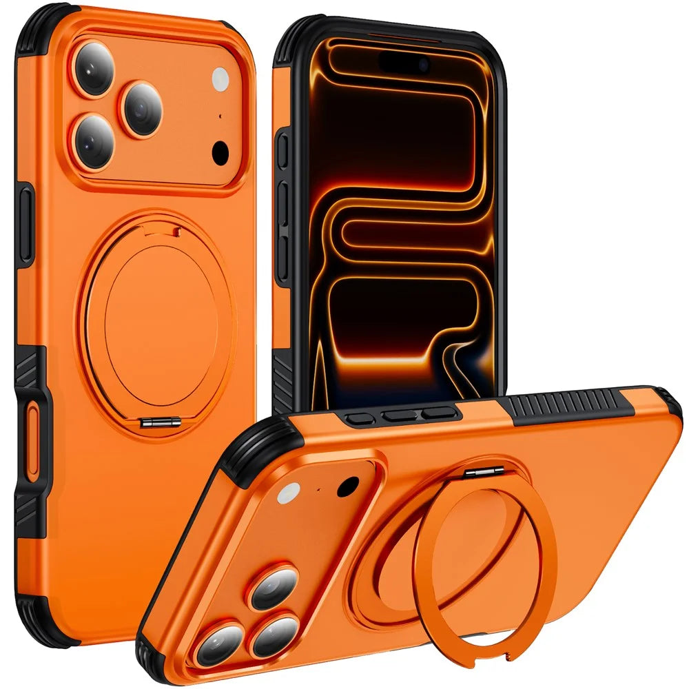 For iPhone 18 Pro / 17 Pro Magnetic Case Ring Holder Kickstand PC + TPU Shockproof Phone Cover - Orange - 1