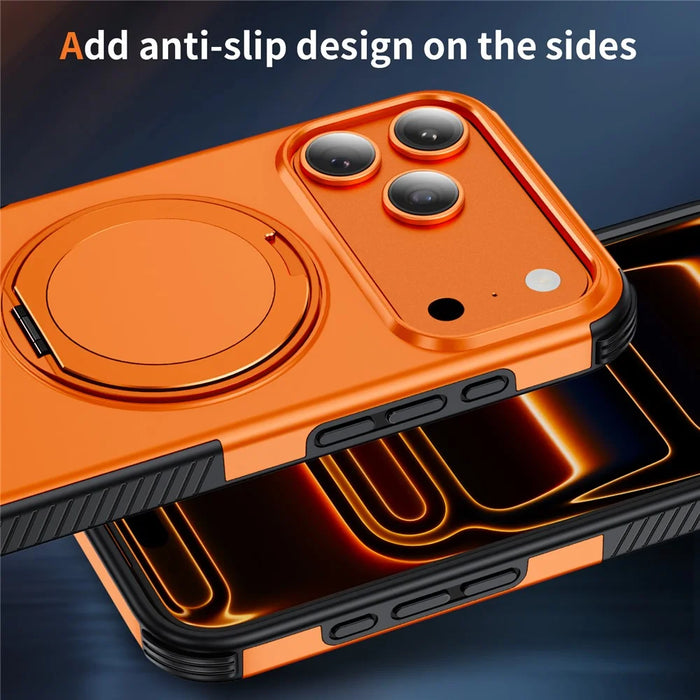 For iPhone 18 Pro / 17 Pro Magnetic Case Ring Holder Kickstand PC + TPU Shockproof Phone Cover - Orange - 2