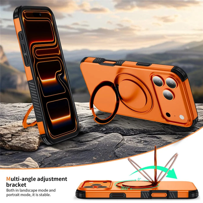 For iPhone 18 Pro / 17 Pro Magnetic Case Ring Holder Kickstand PC + TPU Shockproof Phone Cover - Orange - 4