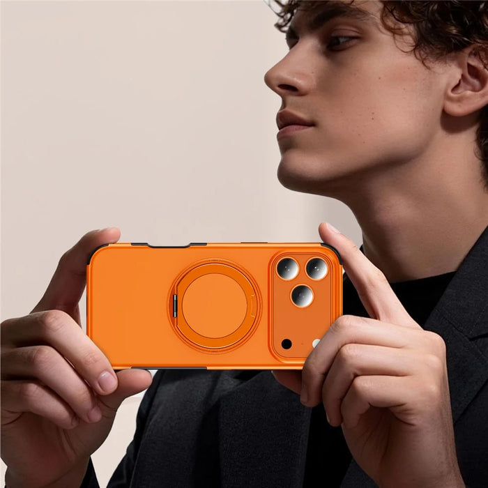 For iPhone 18 Pro / 17 Pro Magnetic Case Ring Holder Kickstand PC + TPU Shockproof Phone Cover - Orange - 6