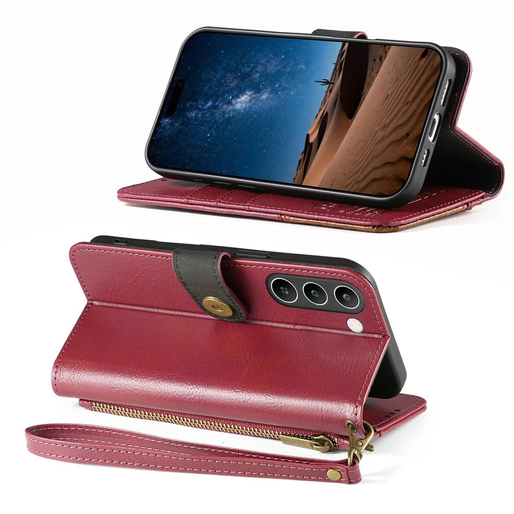For Realme C83 5G Case Color Splicing TPU PU Leather Flip Shockproof Phone Cover with Wrist Strap - Red - 3
