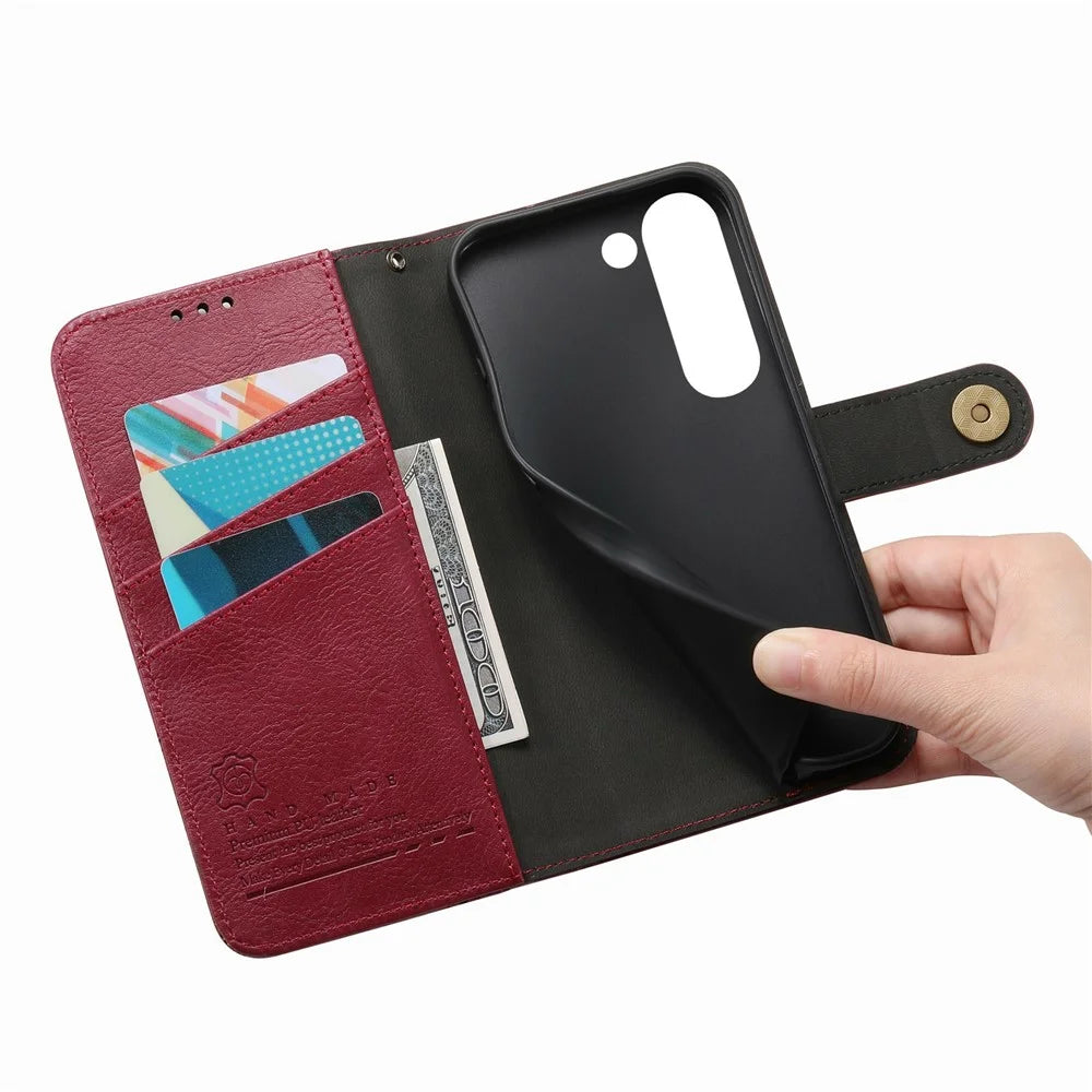 For Realme C83 5G Case Color Splicing TPU PU Leather Flip Shockproof Phone Cover with Wrist Strap - Red - 4